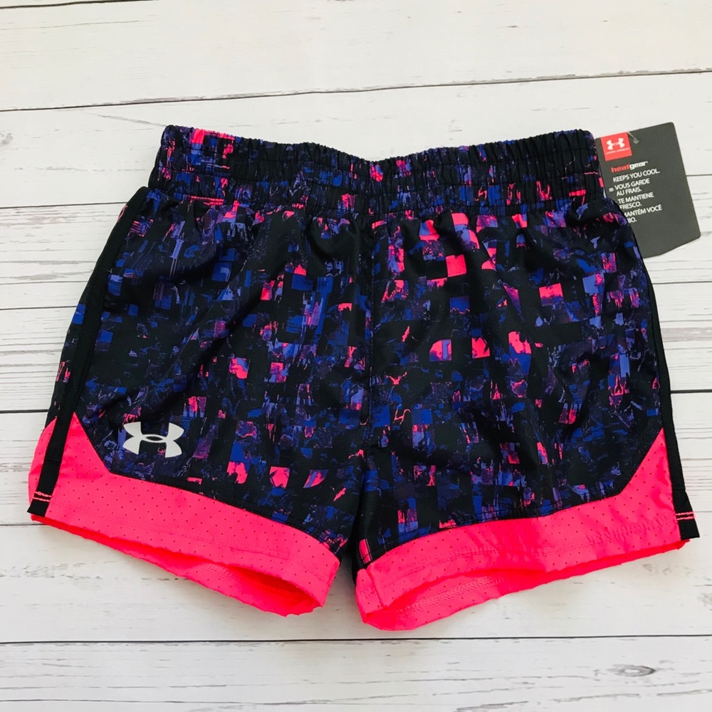 2⬇️ Girls Purple/Neon Pink Under Armour Shorts - Picture 2 of 6